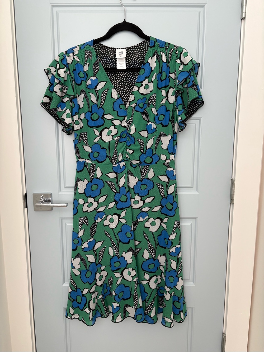 Cabi Green Floral Dress with Blue & White Blooms REVERSIBLE